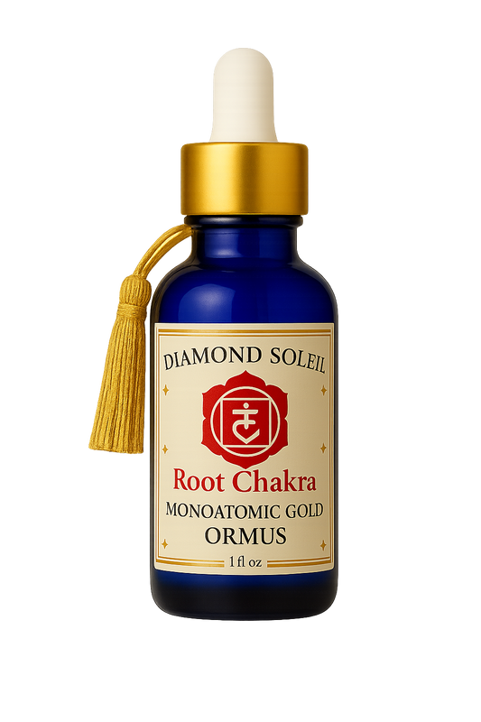 Root Chakra Monoatomic Gold Ormus Elixir by Diamond Soleil – grounds energy, strengthens stability, and supports physical vitality