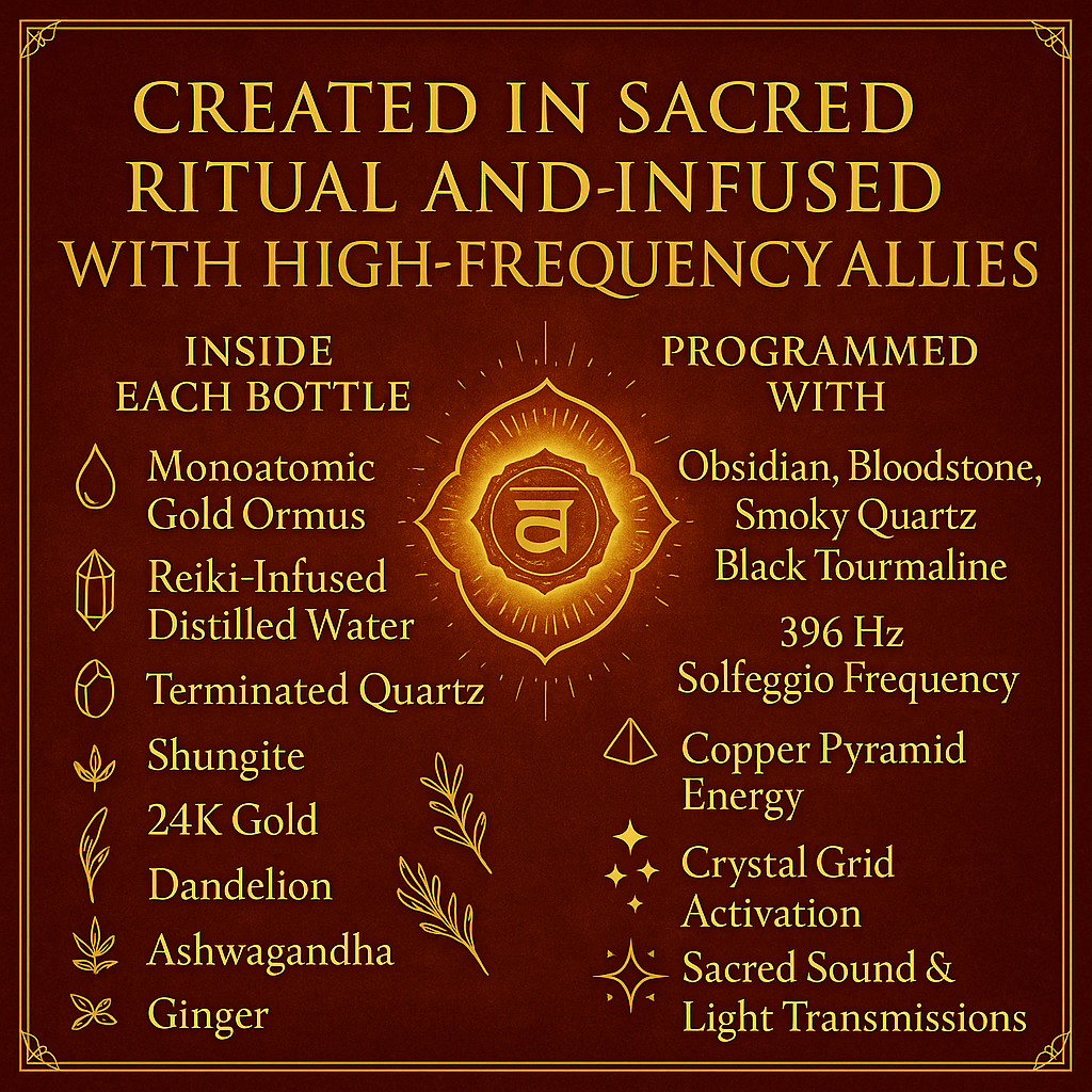 Root Chakra Ormus Elixir | Grounding Energy + Monoatomic Gold + Red Jasper & Tourmaline for Stability & Strength