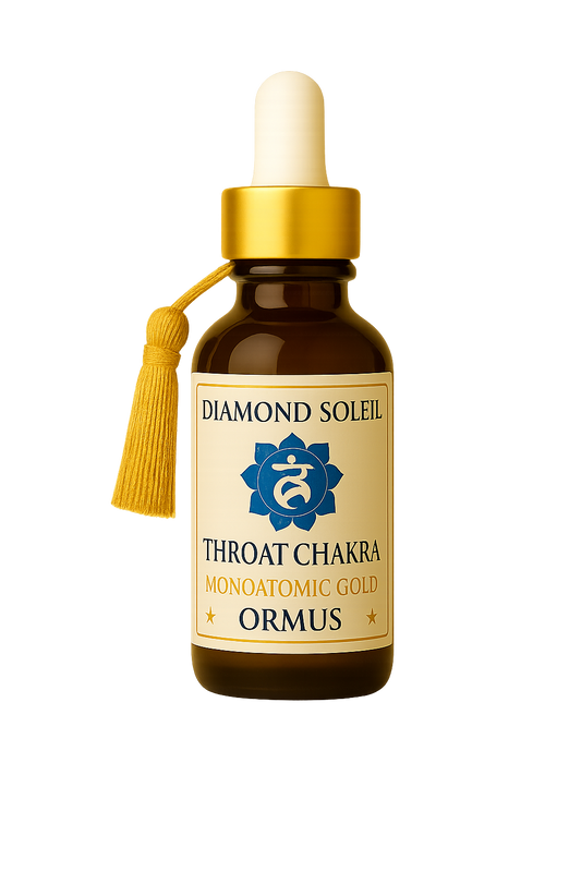 Throat Chakra Monoatomic Gold Ormus Elixir by Diamond Soleil – promotes clear communication, truth expression, and vocal empowerment